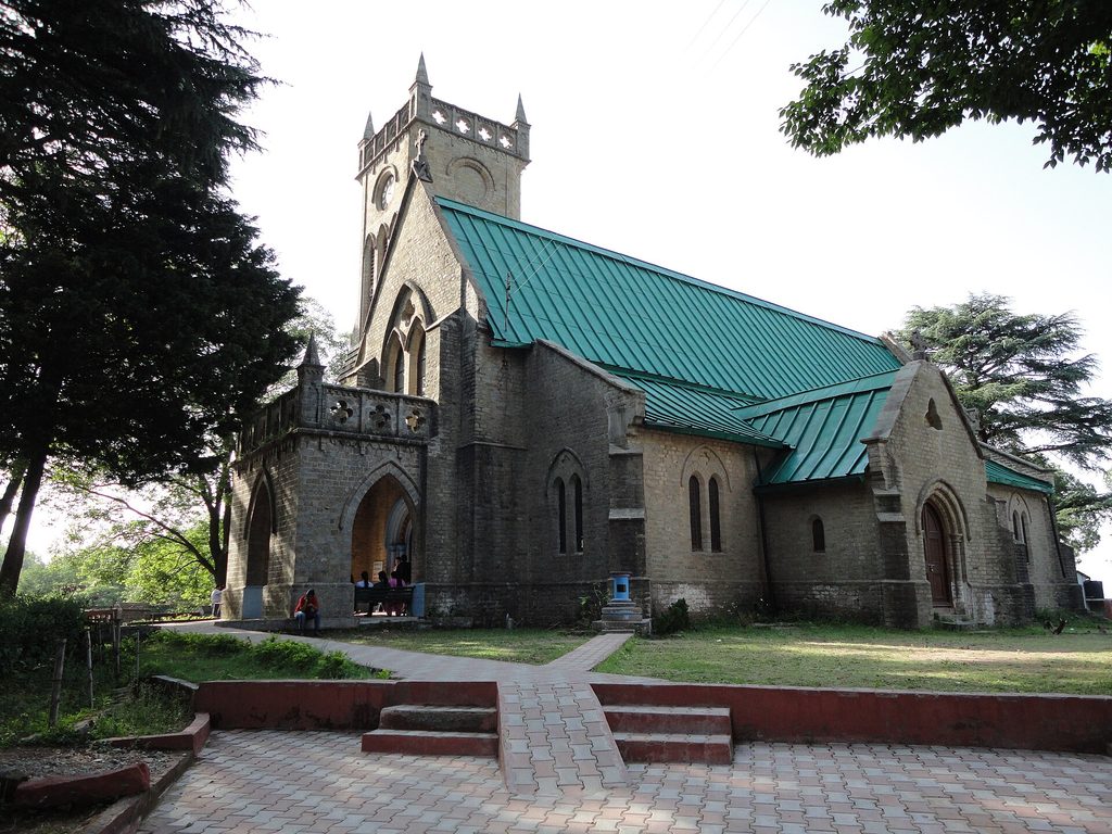 Stone façade and arched entrance of Christ Church in Kasauli